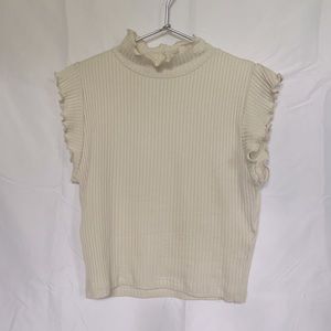Zara Ribbed Top With Ruffled Neck & Sleeves